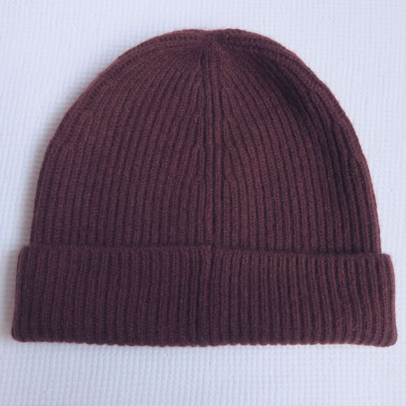 EVERLANE Cashmere Ribbed Beanie One Size Dark Mahogany Brown Winter Wool - Picture 2 of 8